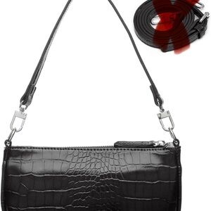 Elegant Black Crocodile Pattern Shoulder Bag